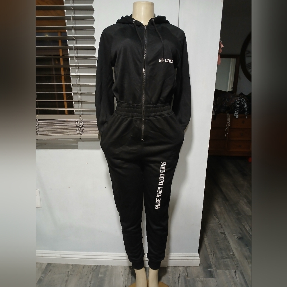 Fashion Nova Black Track Suit with White Accents